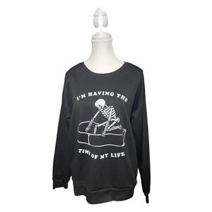 ROMWE Skeleton Graphic Sweatshirt Black White Funny Quote Pullover M